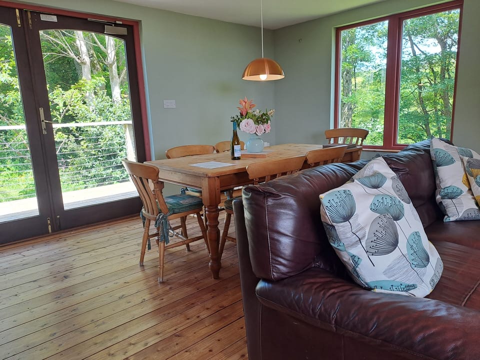Dining area, seats 6 with lovely views over the woods and orchard.
