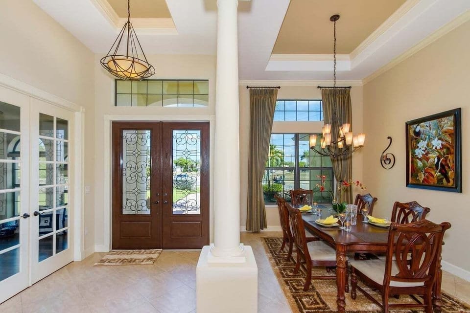 The formal dining room is located next to the front entrance