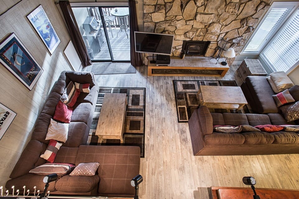 View from the loft down to the living room.