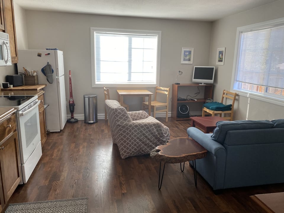 living area and kitchen