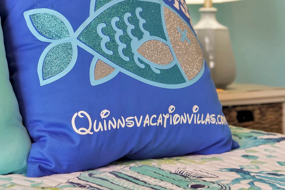 Fun pillows accent the room!
