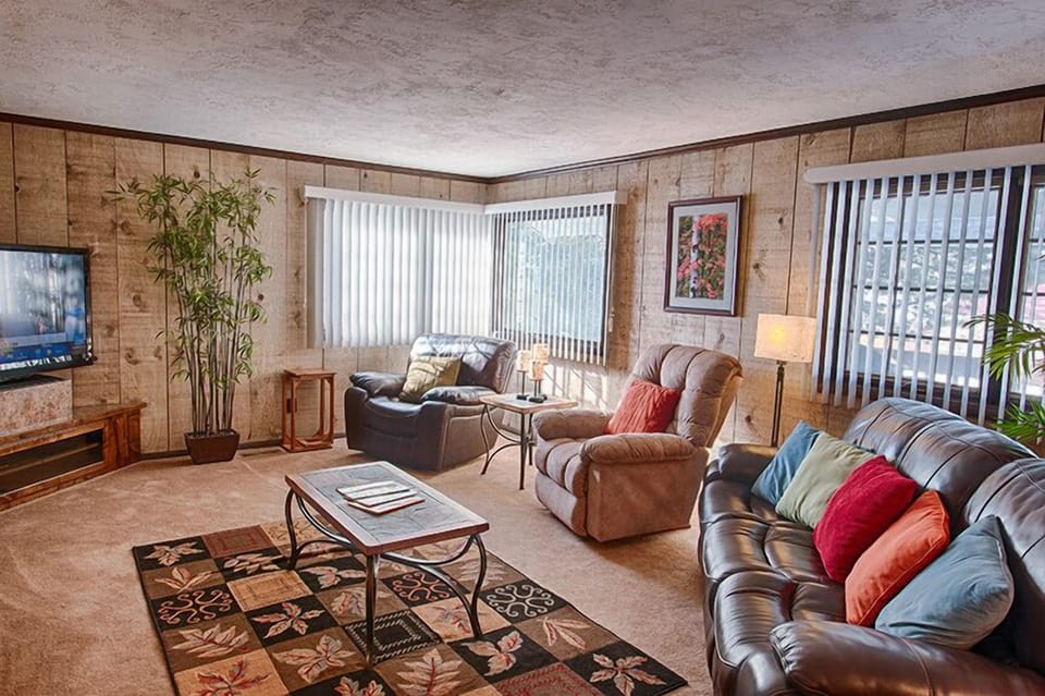 Large windows in the comfortable living room