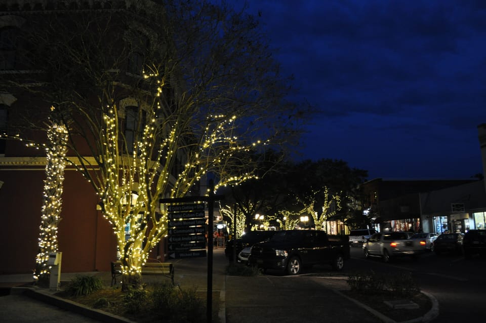 Historic downtown Amelia island at night.