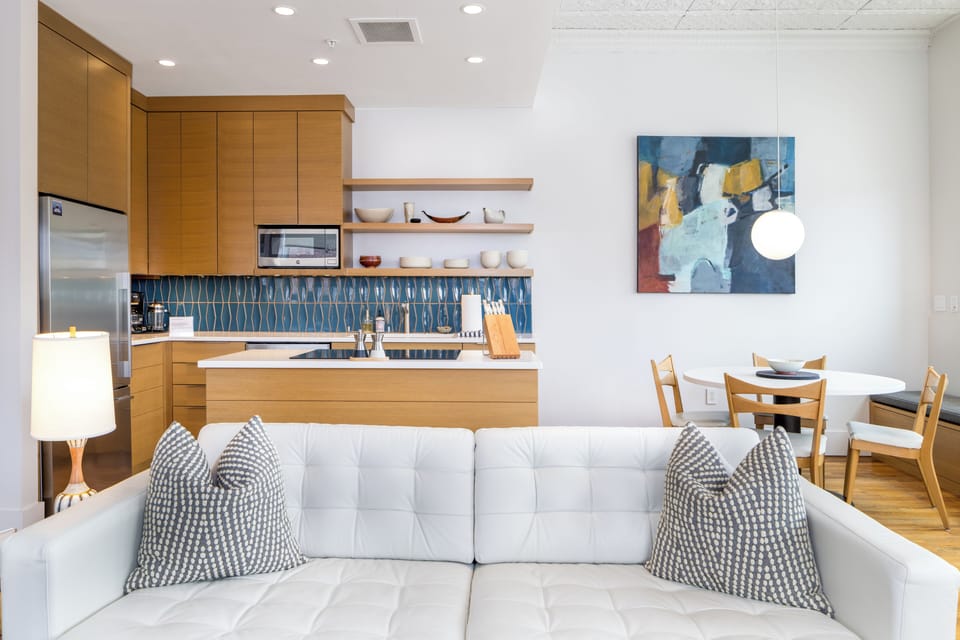 Sofa to kitchen and dining