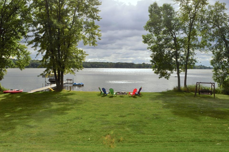 Shallow sandy shore.  Nice view of Clam Lake 