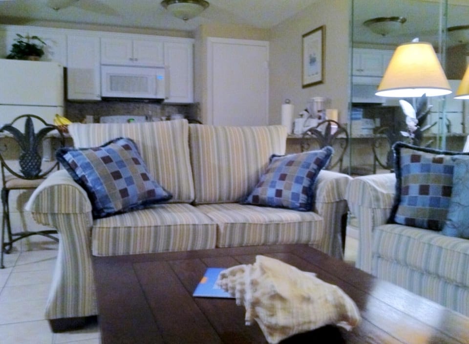 Nice and comfortable sofa & loveseat to enjoy the views of the gulf. 