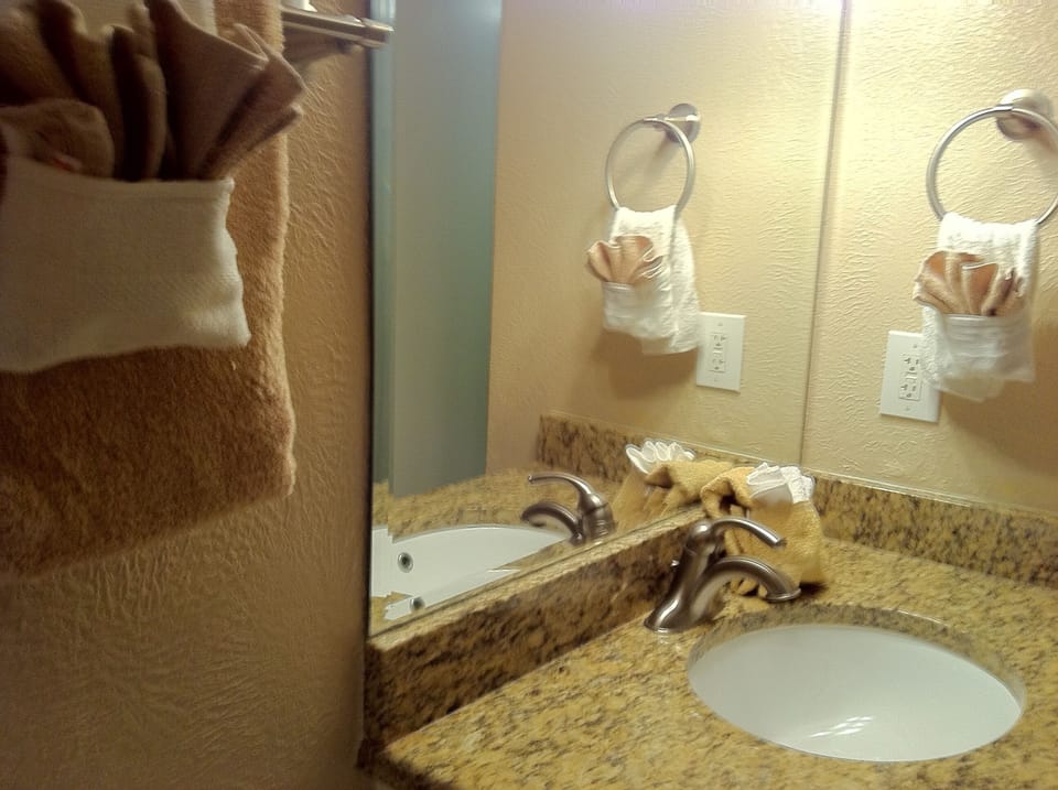 Guest bath granite countertop with attention to detail. 