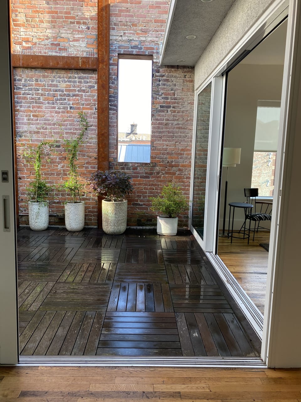View of private patio from top of main stairwell
