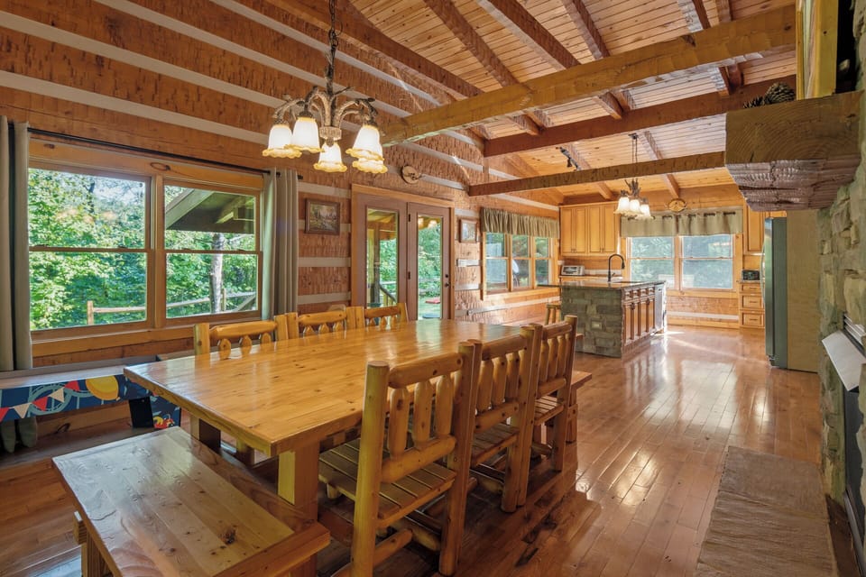 Dining table seats all 10 guests - perfect for shared meals, game nights, and gathering together