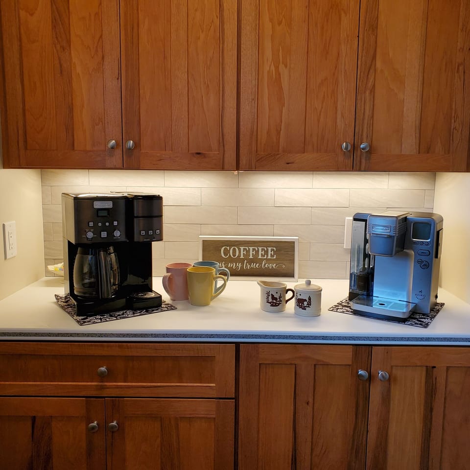 A favorite morning gathering place, the coffee bar! Yes, we have coffee for you.