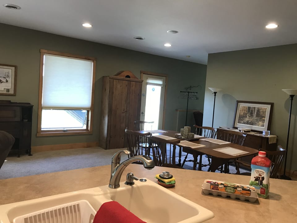 Open concept, kitchen, living, dining.
