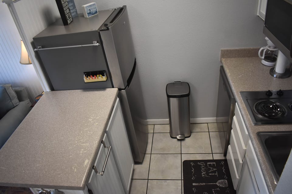 This kitchen is very nice and spacious! Full size fridge with freezer.