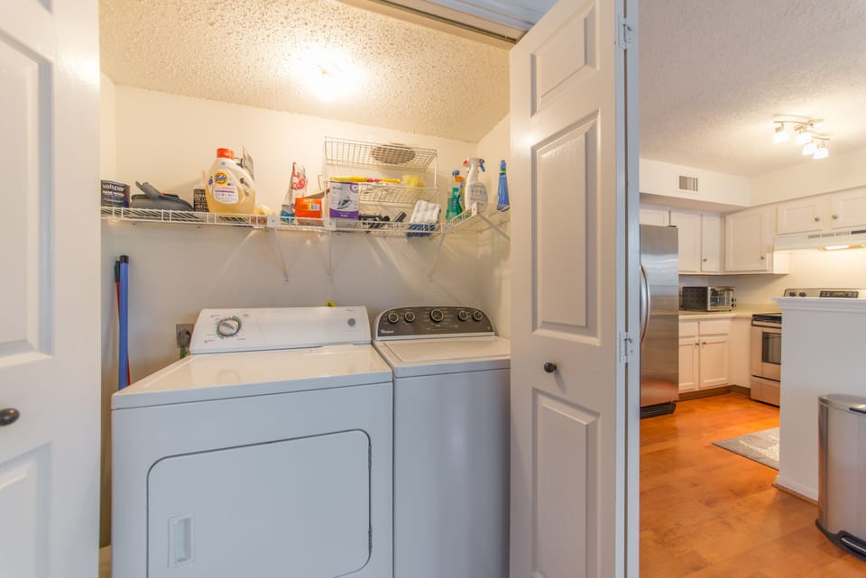 Washer and drier with detergent and all your cleaning needs