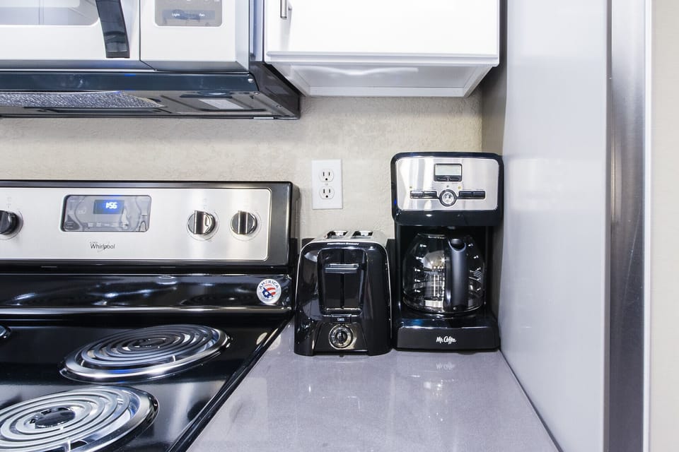 Coffee maker and toaster.