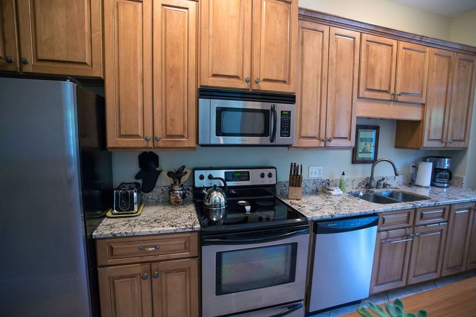 The kitchen is fully equipped with everything you'd need.