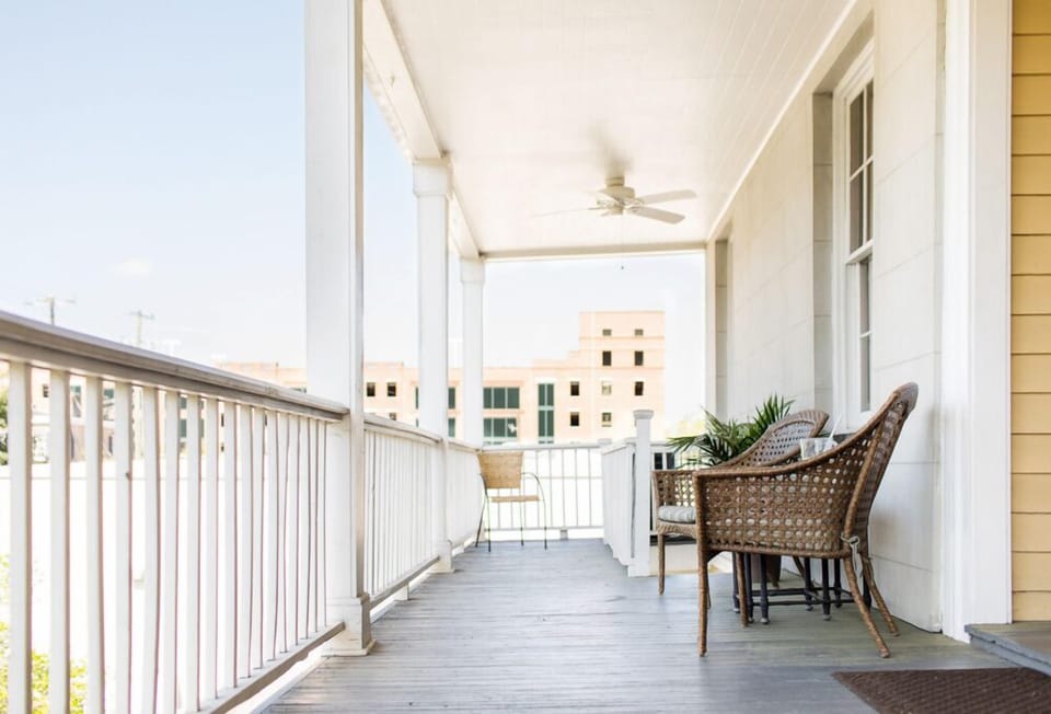The South-facing balcony boasts wonderful views of downtown.