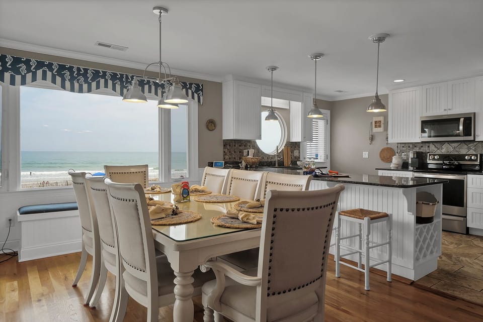 This cozy dining room offers a warm ambiance