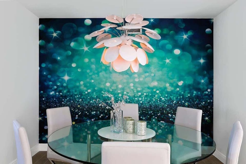 A colorful mural ads a unique design element to the dining area