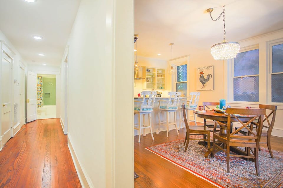 The centralized hallway leads to both bedrooms as well as a bathroom.