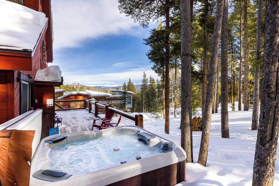 The 6-person hot tub is the perfect spot to unwind after a day of adventure. Nestled on the private deck, it offers a serene setting surrounded by nature, ideal for soaking under the stars or enjoying crisp mountain air.