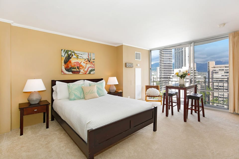 Comfy Studio with Mountain and City Views