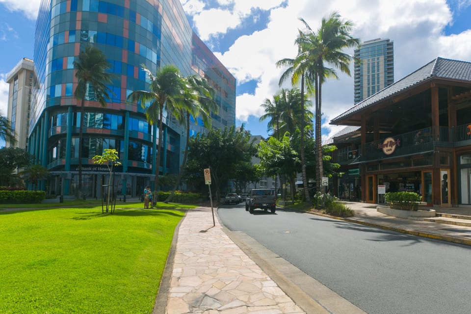 Beach Walk towards Niihau Building and Waikiki Beach