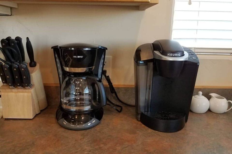 Coffee & Keurig for your use. We have coffee & creamer. BYO flavor Keurig cups