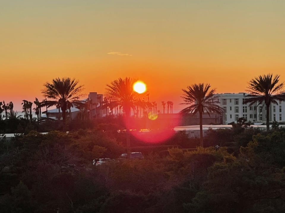 This is the view the Upper Deck of watching the beautiful sunset over the ocean.