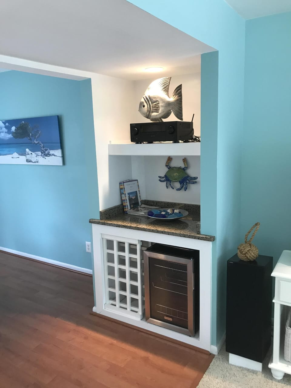 Mini- fridge and Pioneer Elite receiver with Bluetooth capability 