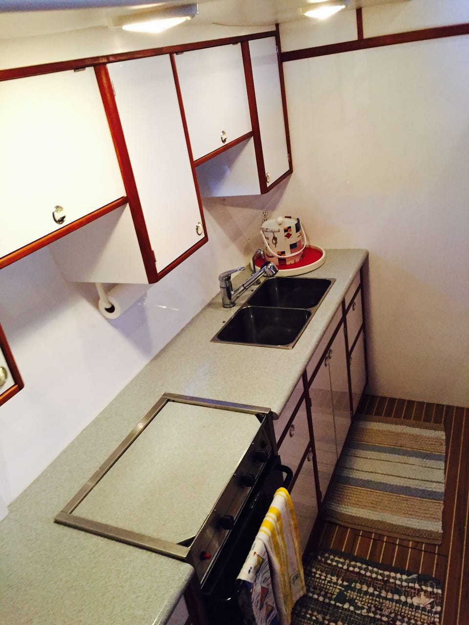 The Galley with 2 burner, instant hot water, filtered drinking water & fridge.