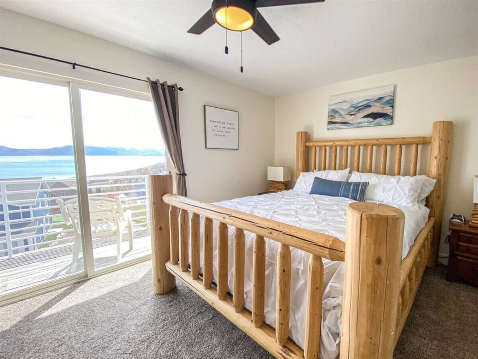Beautiful, king log bed frame, with amazing view of Bear Lake