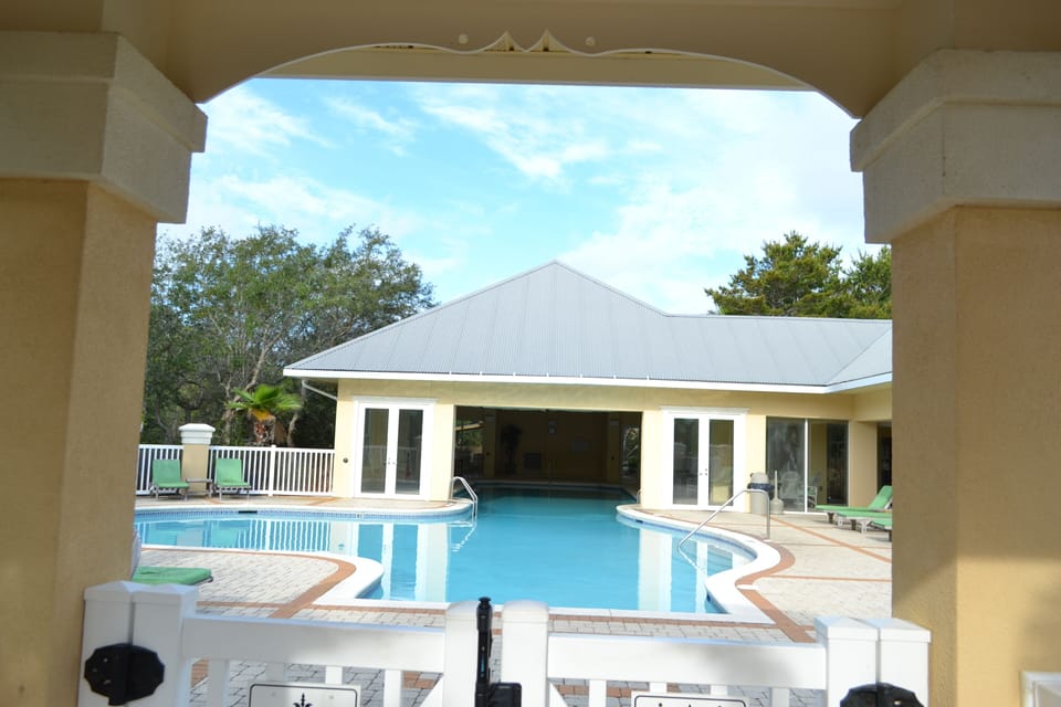 Indoor/outdoor pool and hot tub across the street from our house