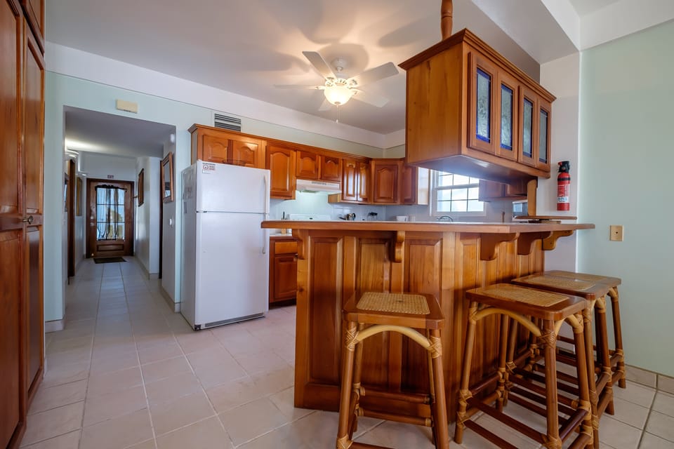 Bar, kitchen, hall, and entry door