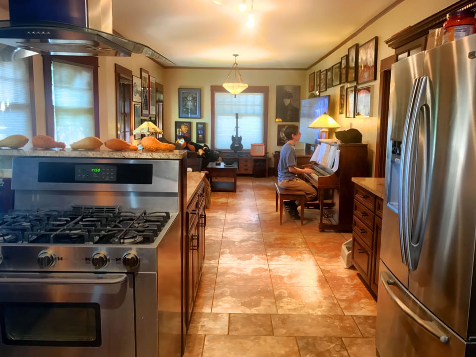 Kitchen into  living area.