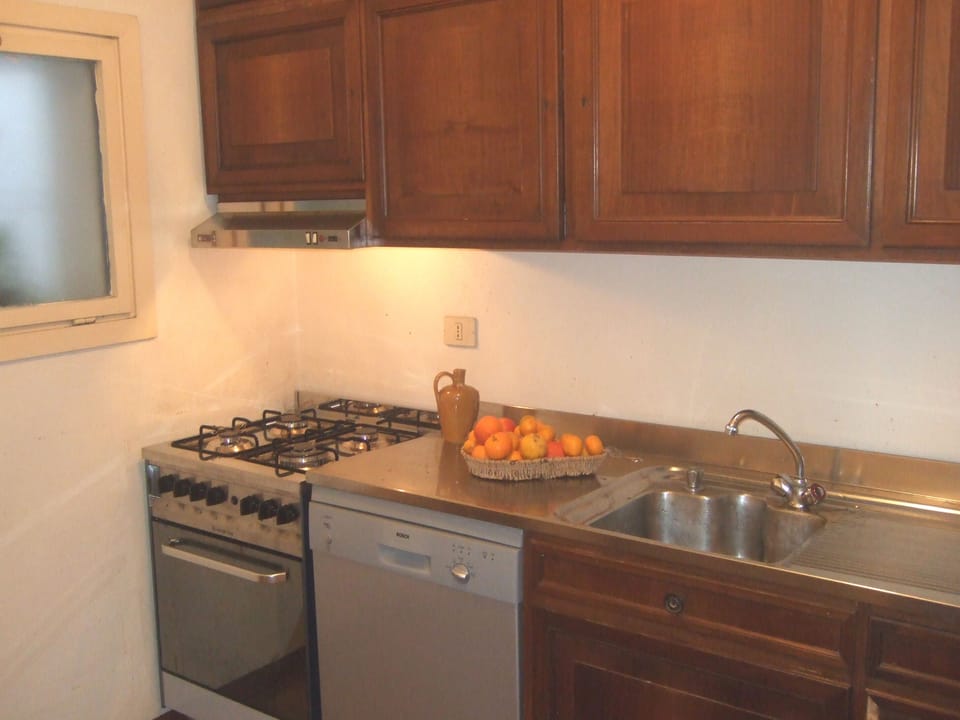 The small but well-equipped kitchen
