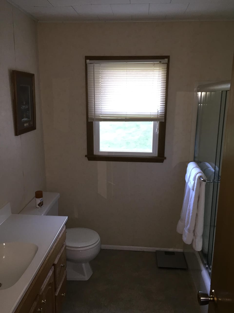 Main floor bath is large and offers a tub/shower combination.