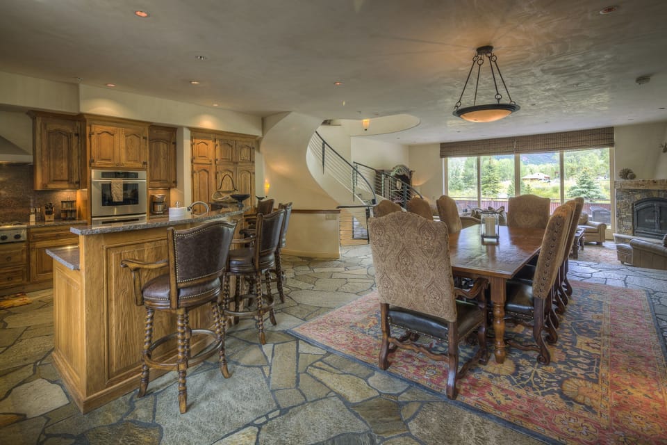Great room kitchen, dining, and living areas