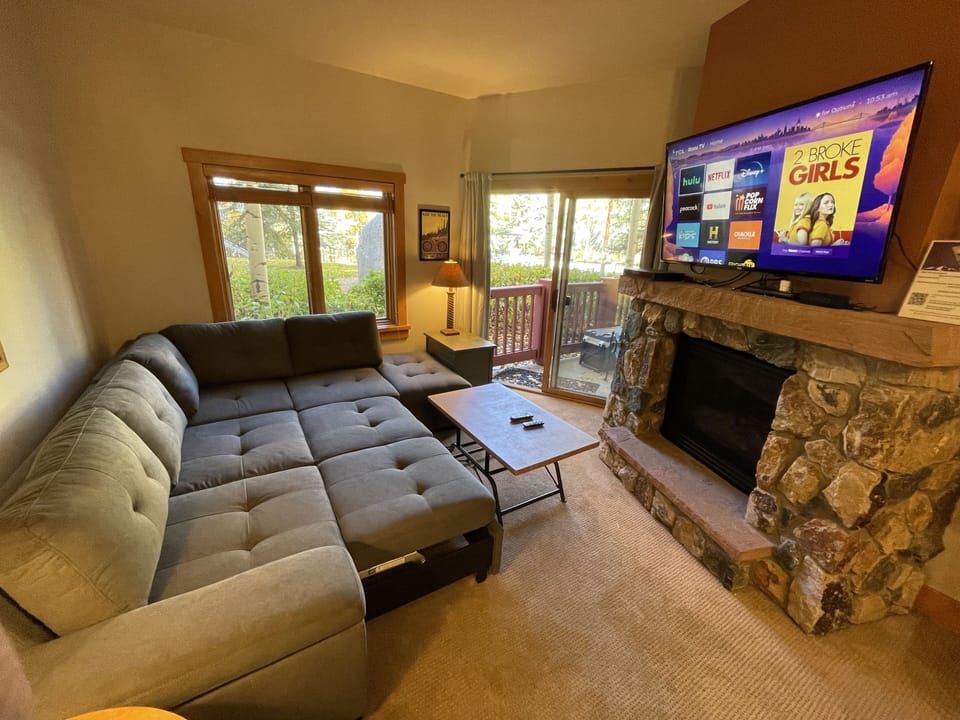 Sofa sleeper with popup ottoman so everyone can kick their feet up.