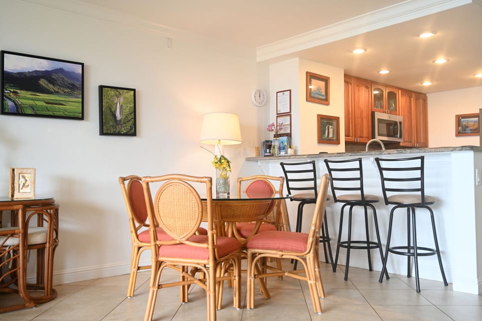 High  top bar stools for casual eating or  keeping the cook company.
