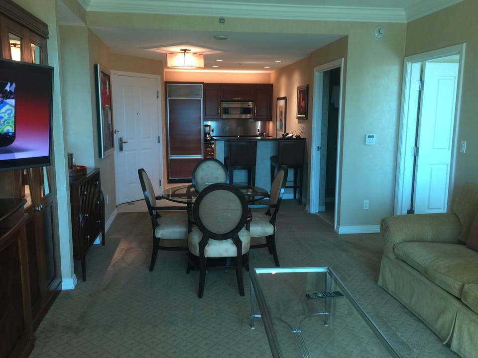 Living room with sofa bed, tv, bath room with shower. 