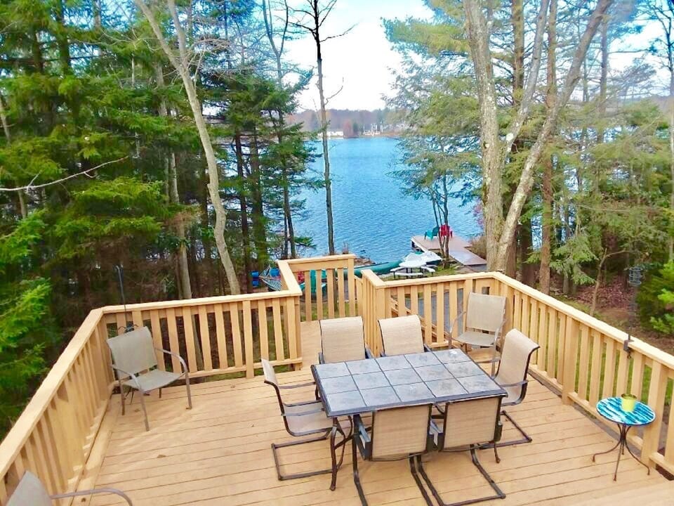 Large wrap around, 2-tier deck with extra seats and BBQ grill. 