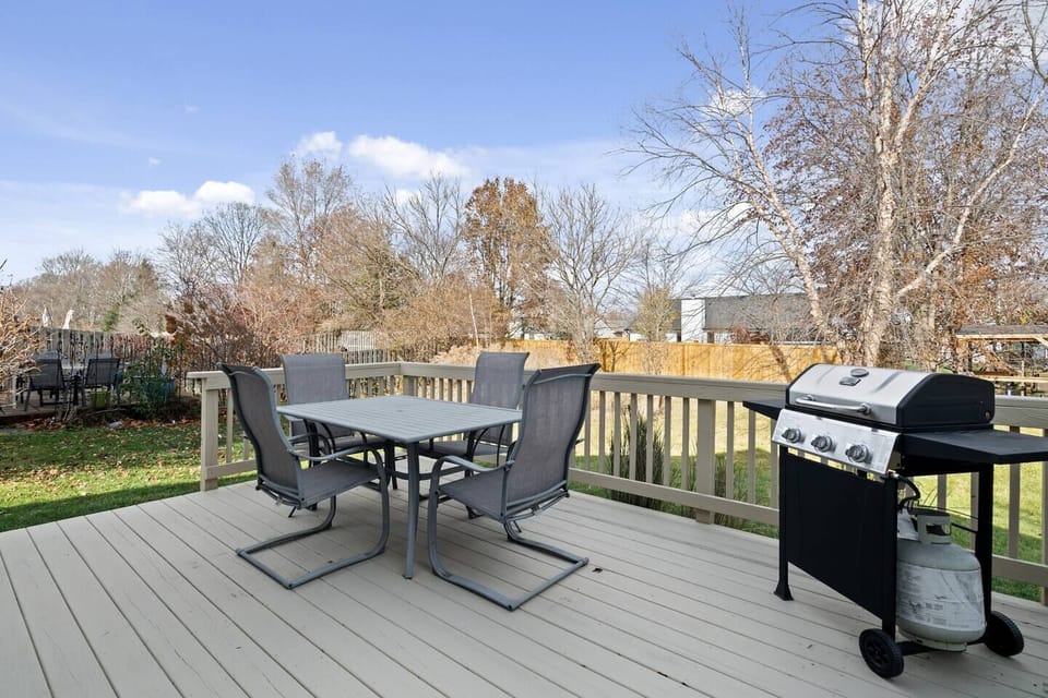 Enjoy cool nights on the deck with your own gas grill and seating.