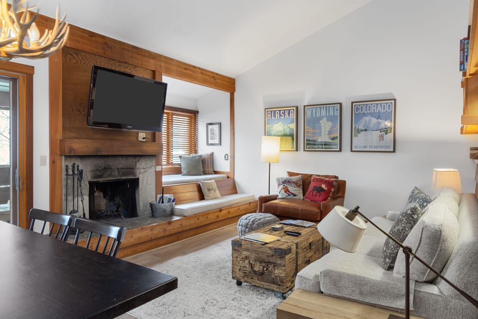 Living Room with Wood Burning Fireplace