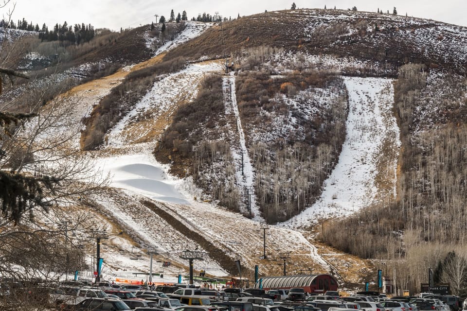 Ski slopes just across the parking lot