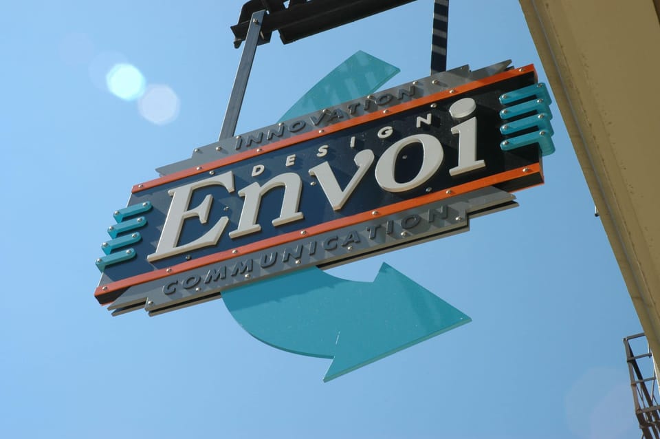 Design Studio sign first floor under the apartments.