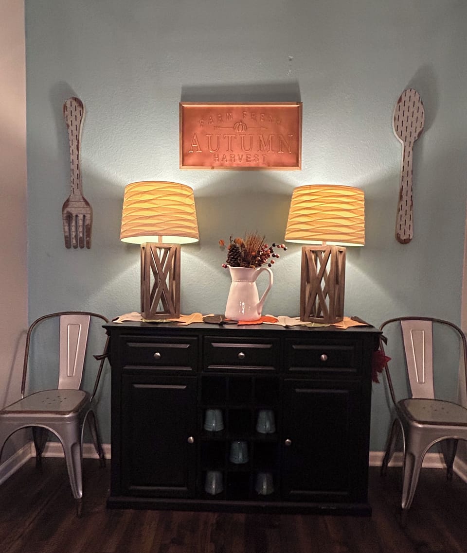 Hutch with Pottery Barn Dinnerware & Service for 12, including cloth napkins