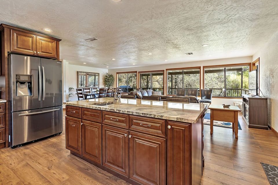 Huge island kitchen, double sinks. 