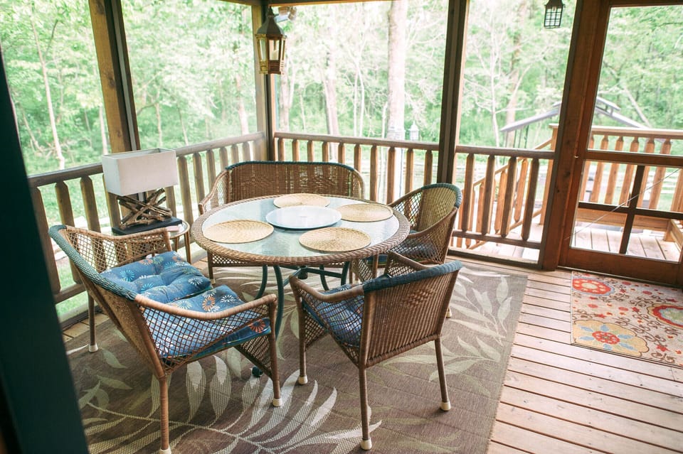 Back screened in porch table
