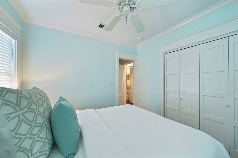 QUEEN VIEW TO CLOSET W/BUILT INS & TV