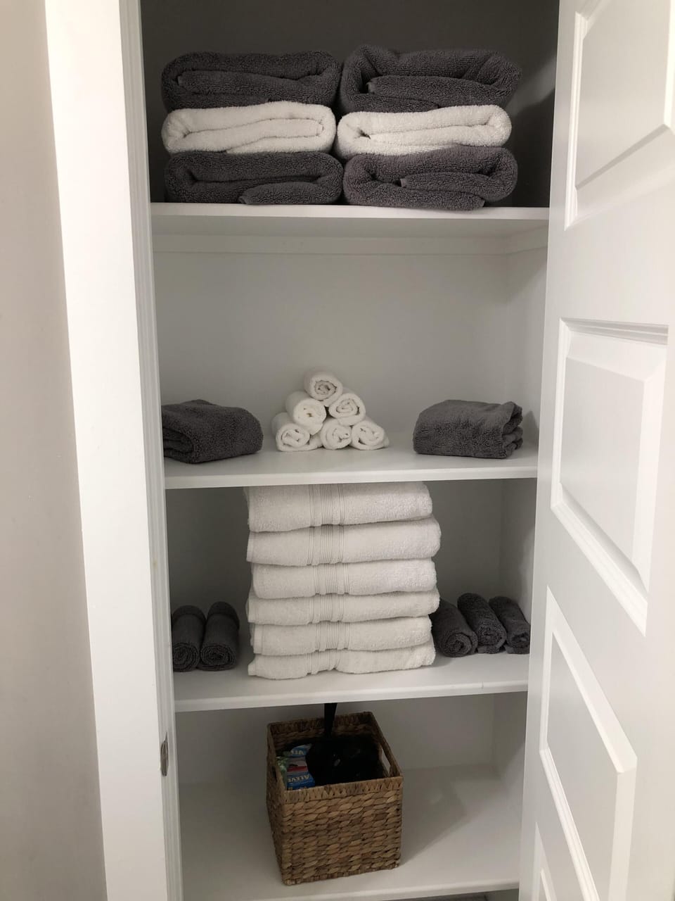 Second level bathroom towels and accessories.